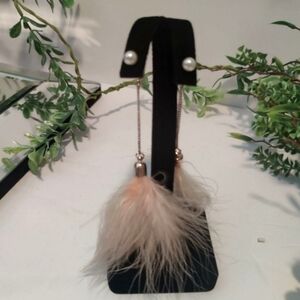 Boho, Rose Pink Pearl and Feather Dangle Earrings